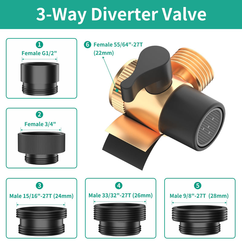 Sink Hose Sprayer Attachment for Faucet, 3 Mode Shower Head Attaches to Tub Faucet with 5 Adapters, High Pressure Shower Head for Bathtub, Handheld Showerhead with Filter (Black) Black