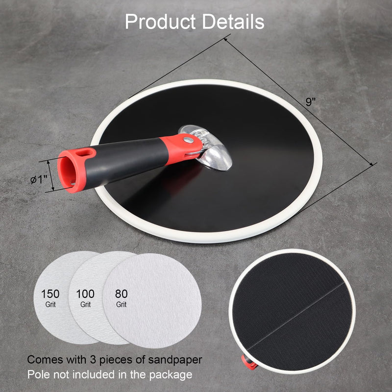 SCOTTCHEN Drywall Sander 9 Inch Radial Round Pole Sander for Dry Wall Include 3pcs Sanding Sheets 80，100，150 Grits Sanding blocks
