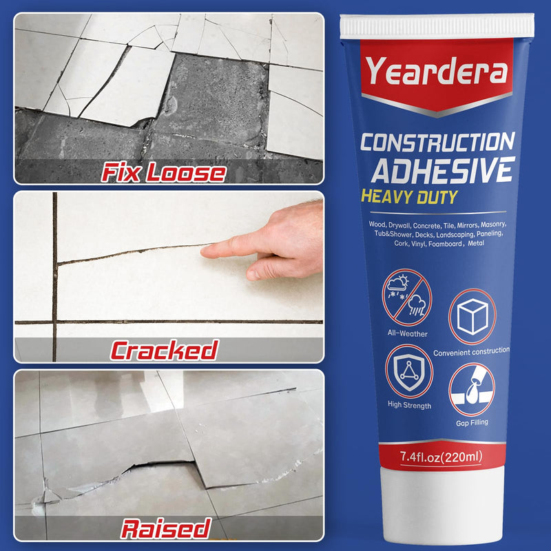 Heavy Duty Construction Adhesive, 7.4 Ounce Cement Glue Squeeze Tube, Versatile Construction Glue for Tile, Floor, Stone, Wood, Wall & More, Pack of 1 (CZJS-001) CZJS-001