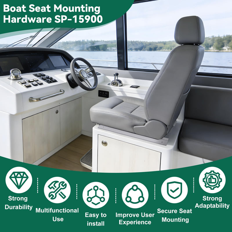 Boat Seat Mount Plate for Attwood SP-15100 Style Seat Mounting Base Bracket for 15 Inch Rails Jon Boat Bench Seat Mount Hardware Kit Aluminum Bench