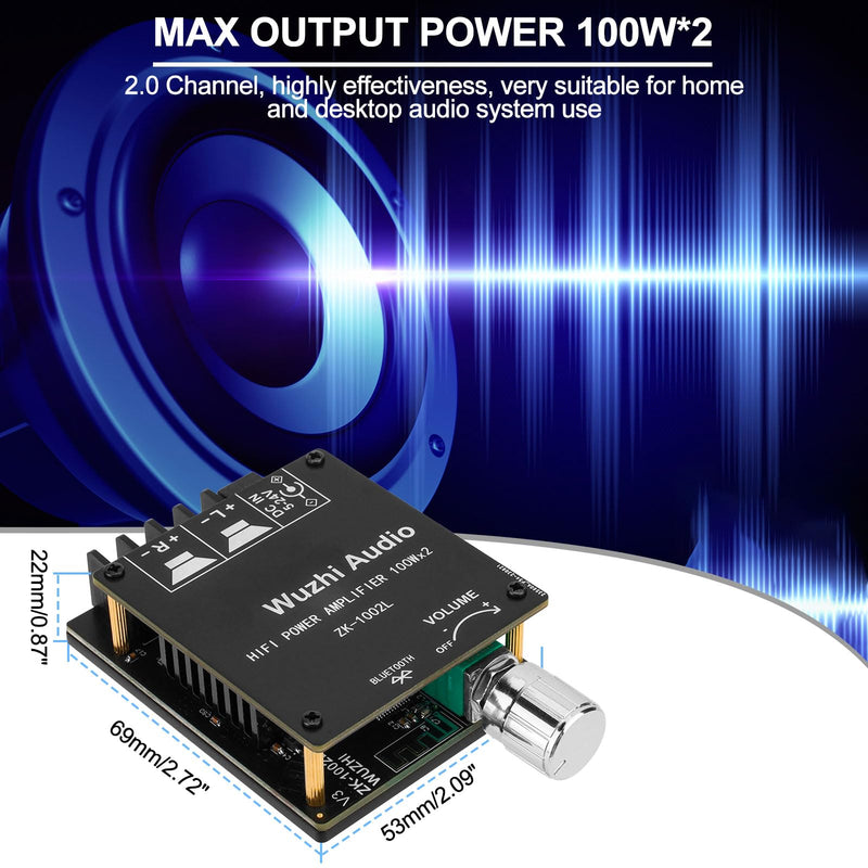 Mini Amplifier Board Bluetooth Amplifier 2.0 2X100W 5V-24V Audio Power Amplifier Module for Store Home Theater Speakers (ZK-1002L) 100.0