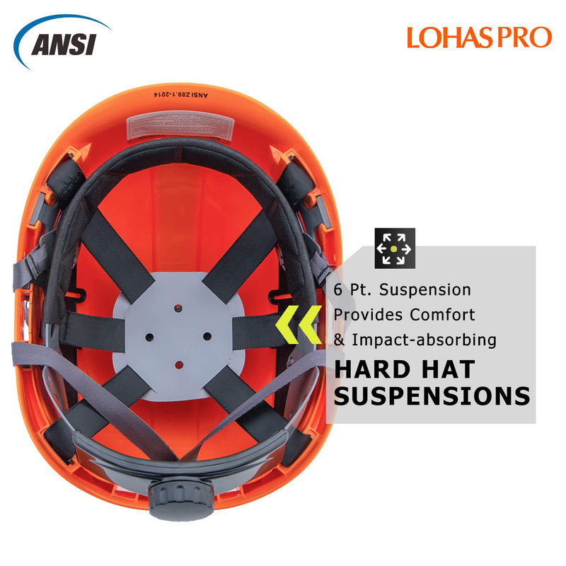Hard Hats Construction Safety Helmet ANSI Z89.1 Approved OSHA Hardhat, LOHASPRO Vented Men Worker Orange Hard Hat with Chin Strap Tree Climbing Rescue Arborist Helmet (P4 Orange) P4 Orange