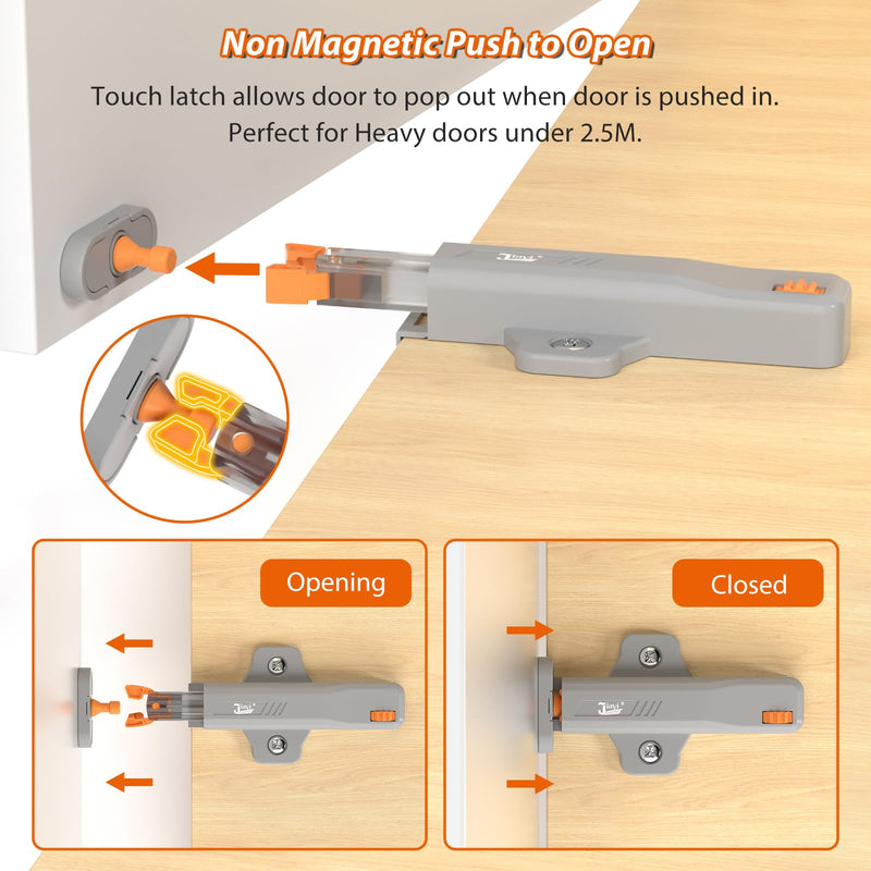 Cabinet Push Latch, Jiayi 2 Pack Heavy Duty Non-Magnetic RV Hidden Door Latch, Cabinet Press Out Catch for Door, Push and Release RV Drawer Closure, Touch Latch for Kitchen Cabinet Door Gray