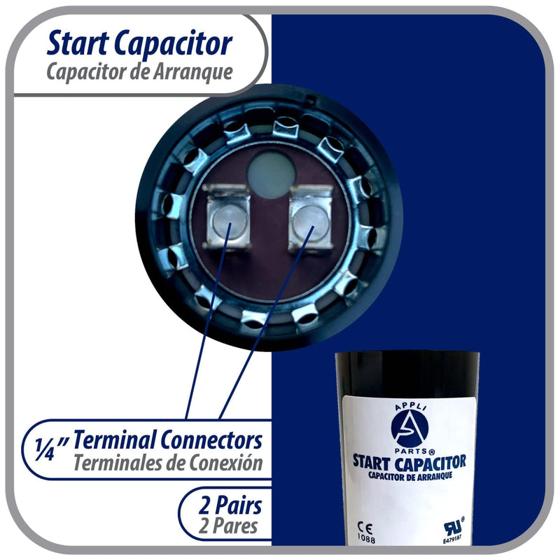 Appli Parts Motor Start Capacitor 88-108 Mfd (microfarads) uF 330 VAC Universal fit for Electric Motor Applications 1-7/16 in Wide 3-3/8 in Height CON-88-330