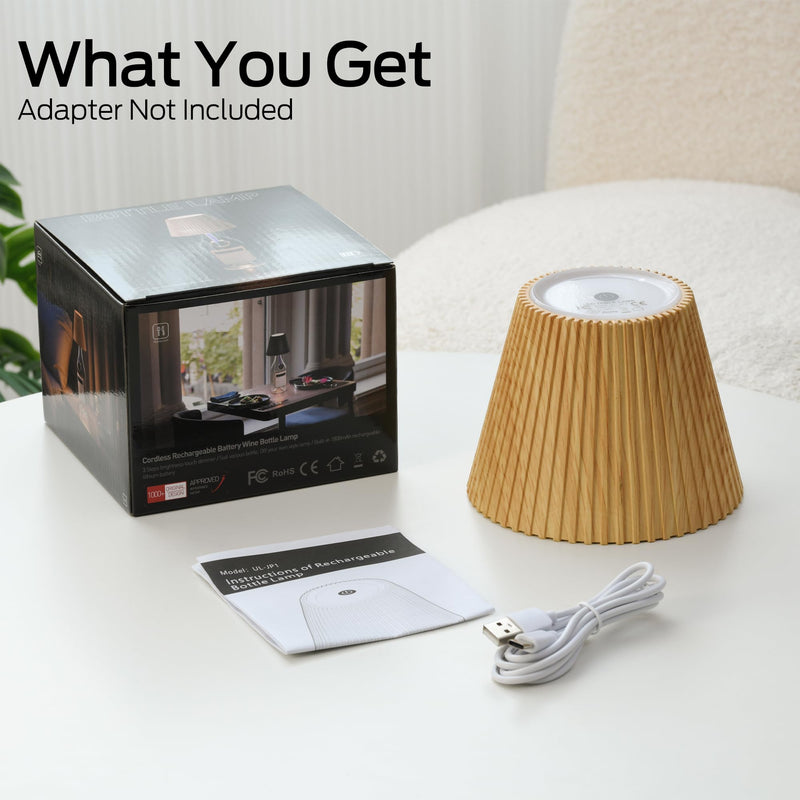 WILIT Wireless Bottle Lamp Shades for Table Lamps, 3 Level Brightness Touch Lamps for Nightstand, Rechargeable Lamp Cordless Lamp for Bedroom Bar&Restaurant, Modern Wine Bottle Light, Gifts for Women 1pc-Natural Wood Grain