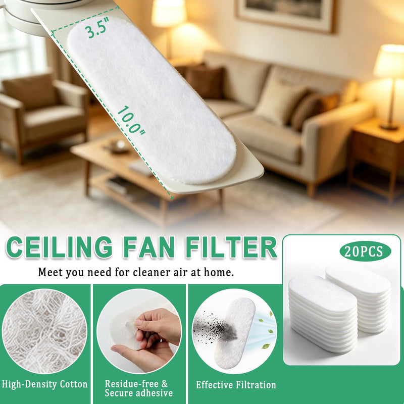 Ceiling Fan Filters for Blades,20 Pack Ceiling Fan Filters White