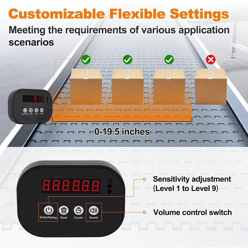 JIAWANSHUN Wireless LED Digital Counter, 999999 Piece Count,Rechargeable Infrared Counter with 19.5 Inch Sensor Distance, Preset Alarm, Daily/Cumulative Count for Conveyor & Gym