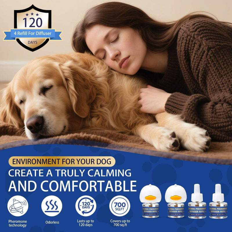 Dog Pheromone Calming Diffuser: Relaxing Pheromone Diffuser for Dogs Relief Stress Anxiety Fighting Scratching Barking, Dog Calming Pheromone Diffuser Kit with 2 Plug in Diffuser+4 Refill 48ml (6in1) 6in1