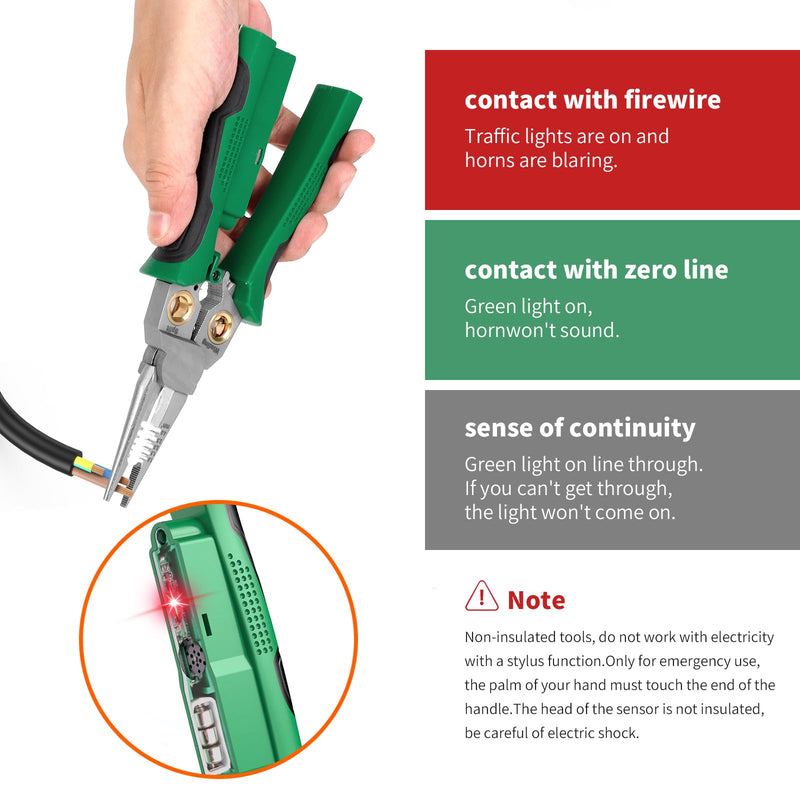 GADO 8in1 Wire Stripper Twister for Cutting and Pulling Wires, Cable Scissors,Voltage Tester Pliers, 12V to 250V Live,Null,Hot Wire Judgment AC DC, Audible and Flashing LED Alarms Green