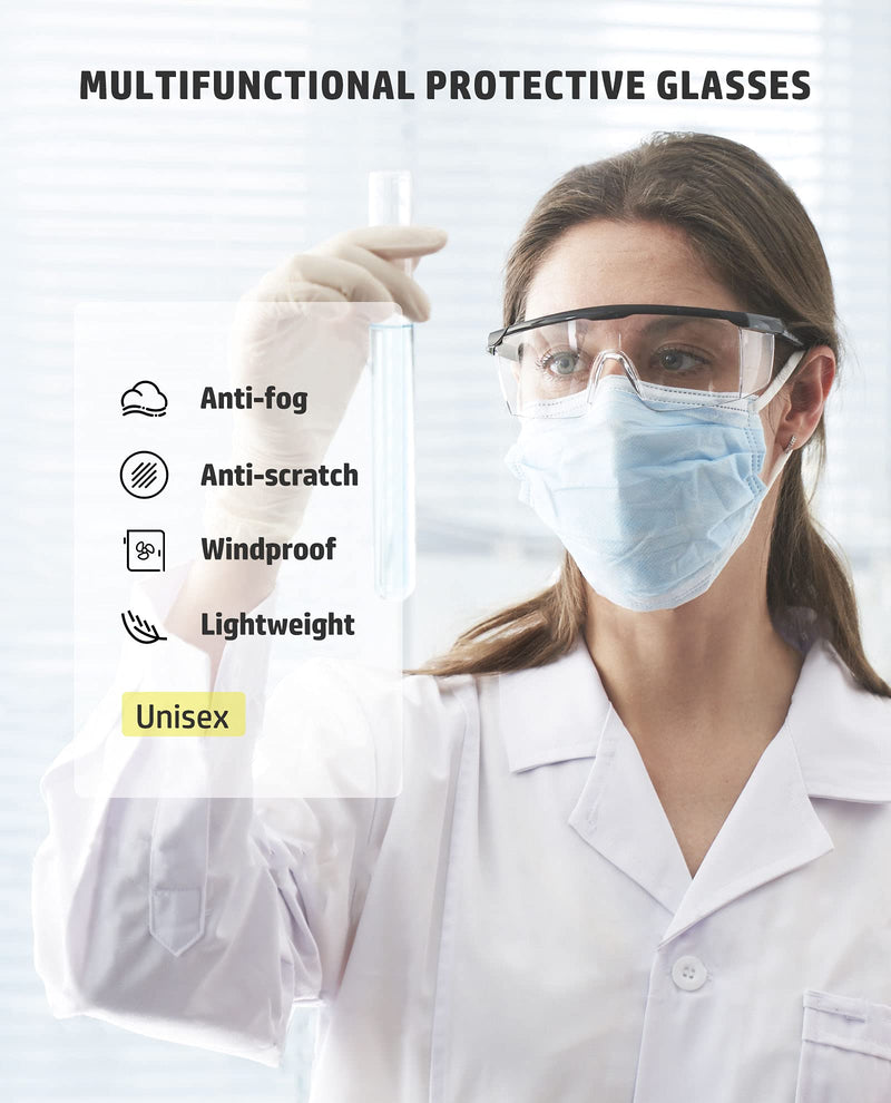 PACIFIC PPE 2 Pack Safety Glasses, Anti-fog, Scratch Resistant Clear Wraparound Lenses and No-Slip Grips, Adjustable, Lab Goggles