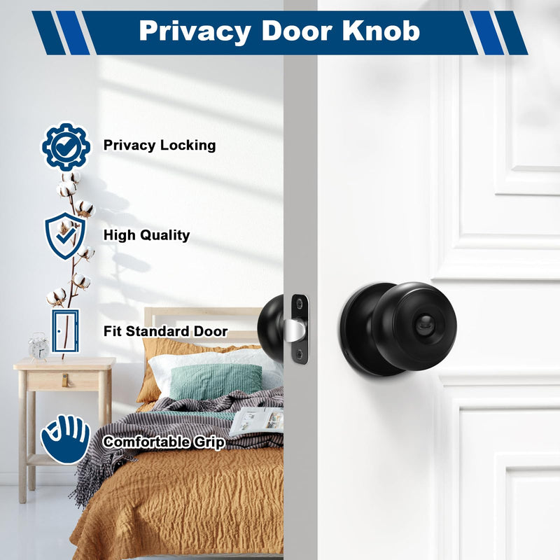 Estmoon 6 Pack Door Knobs, Matte Black Privacy Door Knob with Lock, Keyless Door Handle with Lock for Bedrooms/Bathrooms