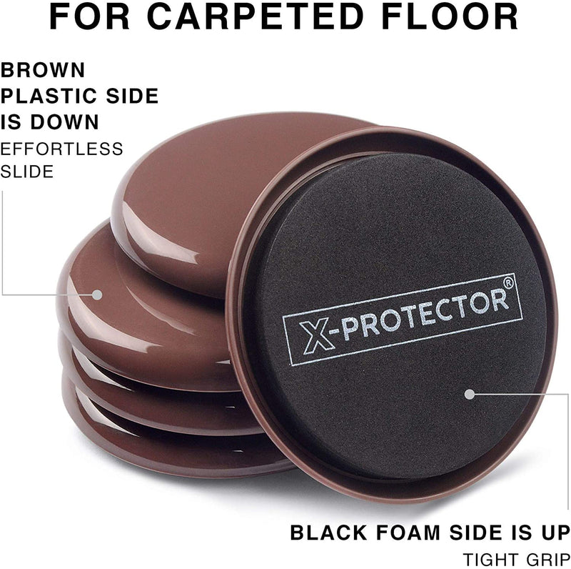 Furniture Sliders for Carpet X-PROTECTOR - 8 PCS Best Heavy Moving Pads 4 3/4" - Sliders for Furniture. Move Your Furniture Easy with Reusable Furniture Movers Sliders for Carpets! 8 PCS 4.75"