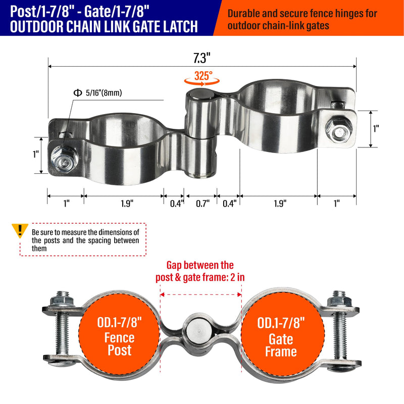1 7/8" x 1 7/8" Stainless Steel Chain Link Fence Gate Hinge with Bolts and Nuts 2Pack 1 7/8''x1 7/8''-2Pack