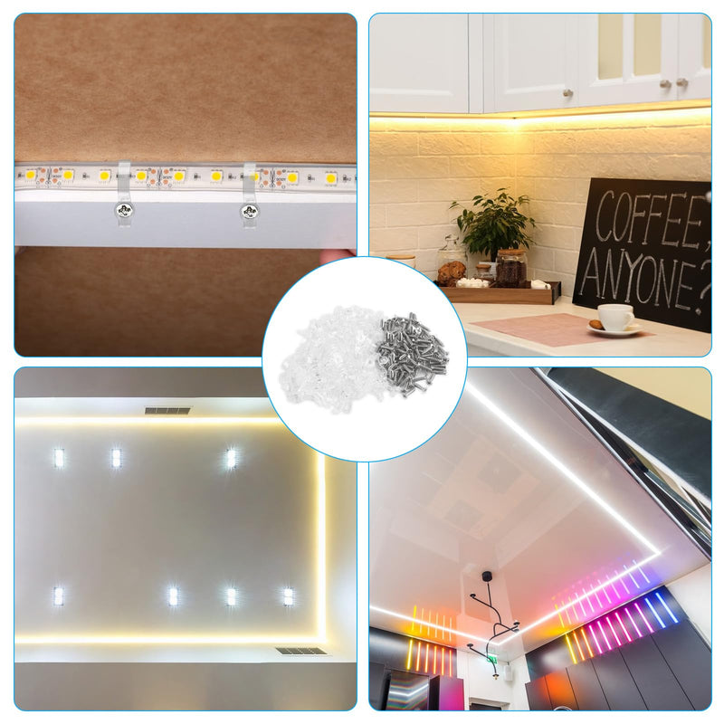 100 Pcs Strip Light Mounting Brackets, 10mm Outdoor LED Strip Light Mounting Clips, Led Light Strip Clips, One-Side Fixing Clips Brackets for 10mm Wide Waterproof Strip Lights, with 100 Screws