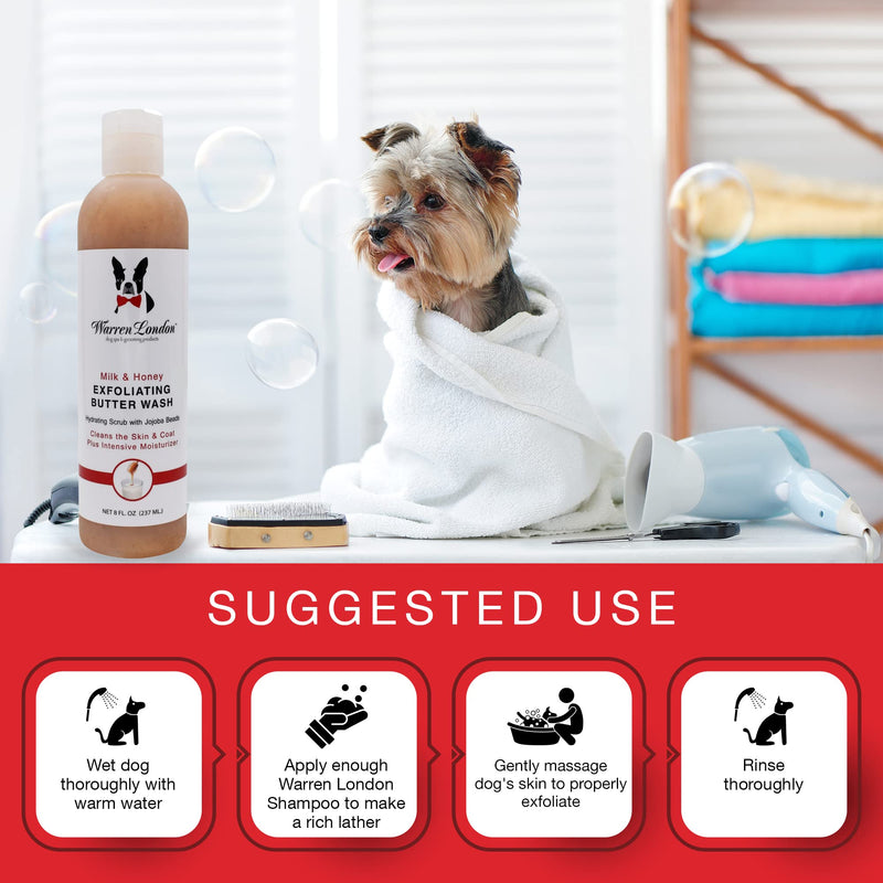 Warren London Exfoliating Butter Wash Dog Shampoo- Conditions & Scrubs Away Dandruff Made USA- Milk & Honey 8oz 8 oz - PawsPlanet Australia