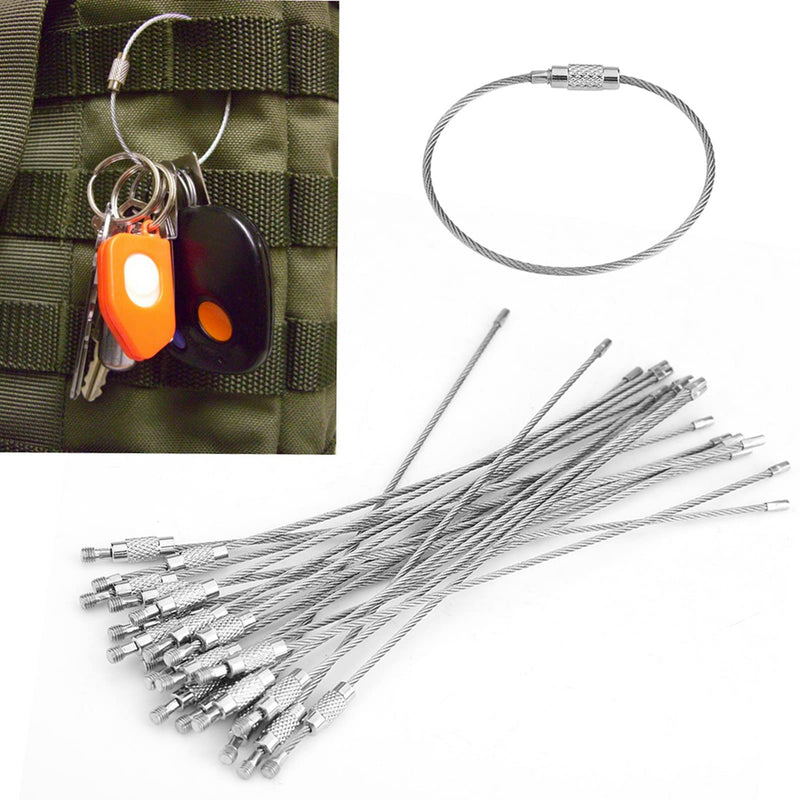 20pcs 4.5cm / 1.8inch Wire Keychain Cable Stainless Steel Wire Key Chain Ring Holder Metal Cable Wire Lanyard with Screw Locking Heavy Duty Luggage Tag Keeper for Outdoors Hanging Silver