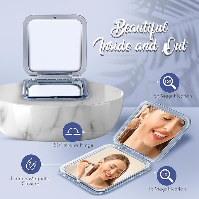 Mirrorvana Small Compact 15x Magnifier for Travel - Handheld Foldable & Ultralight - Mini Pocket Size Wallet Magnifier - Square 3.3" x 3.3" - NewNest Australia