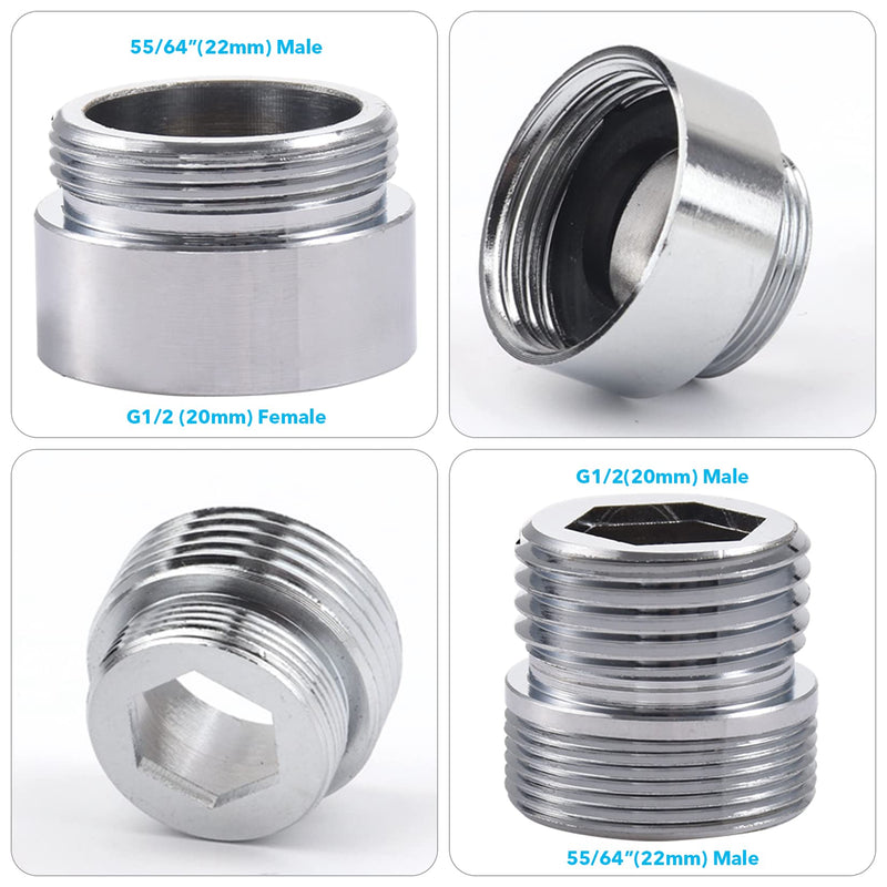 3 Way Shower Diverter Valve, Solid Brass Shower Diverter Valve, Sink Valve Diverter Faucet Splitter for Kitchen or Bathroom, Faucet Diverter Valve Adapter with M22-M24, M22-G1/2 Adaptor, Sliver metal sliver