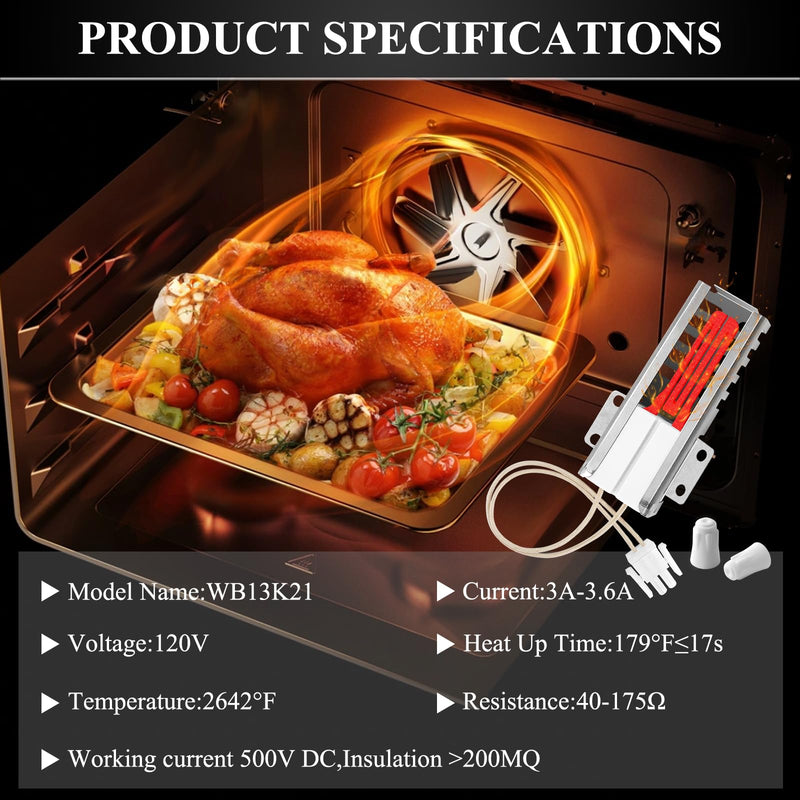 WB13K21 Gas Range Oven Flat Igniter with Connector Plug, 5303935066 Oven Igniter for GE Hotpoint Kenmore Gas Stove, Replaceable IG9998 Norton-501a AP2020569 PS231280 WB13T10045