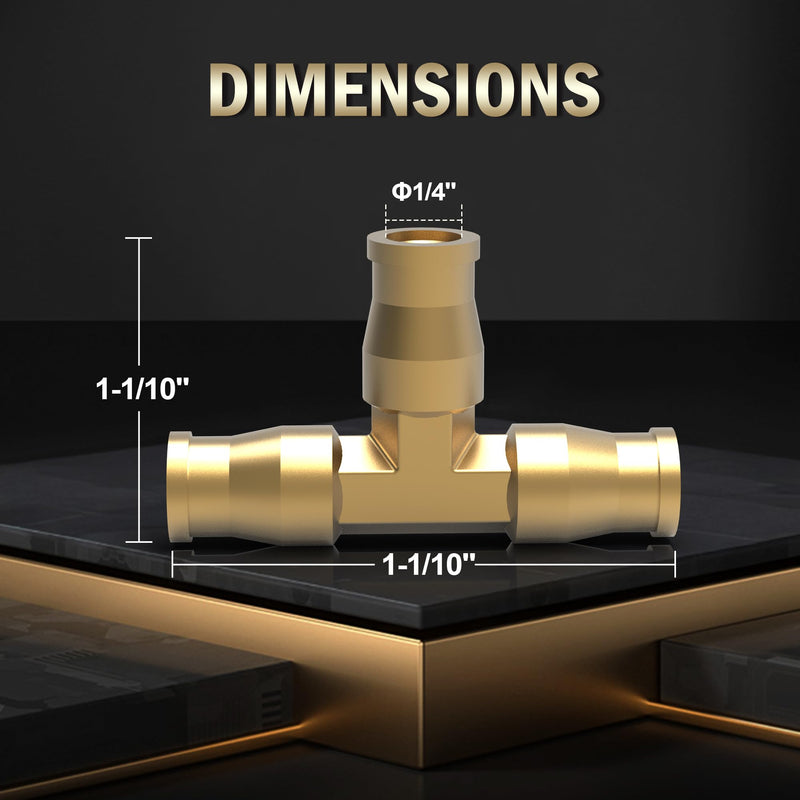 RETRUE 21838 Air Line Fittings Union Tee 1/4" T-Fitting Pneumatic Air Suspension Fittings, Brass