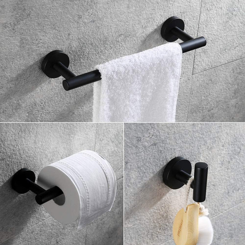 12 Inch Towel Bar Sets Bathroom Accessory 3 Pieces Restroom Towel Holder Toilet Paper Holder and Hook Set SUS 304 Stainless Steel Bathroom Hardware Heavy Duty Wall Mount (Matte Black)