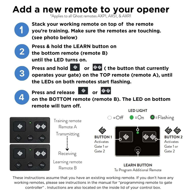 Ghost Controls 3-Button Remote Transmitter for Automatic Gate Openers, Model AXS1 Standard 3-Button