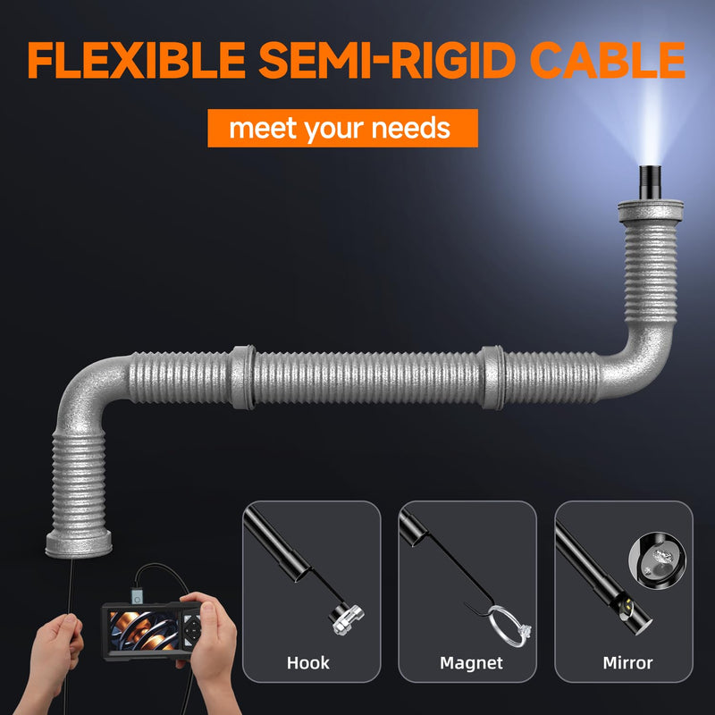4.3" Endoscope with Light,1080P HD Photo Video Inspection Camera, IP67 Waterproof Borescope with 16.4FT Semi-Rigid Cable,Snake Sewer Camera with 6 LED Lights,32GB SD Card
