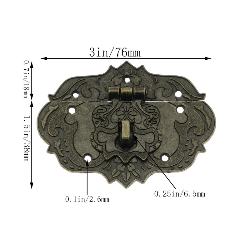 Antique Embossing Decorative Brass Hasp Clasp Latch Lock with Screws for Jewelry Box Ordinary Box Wooden Case Furniture Decoration (Bronze) Bronze