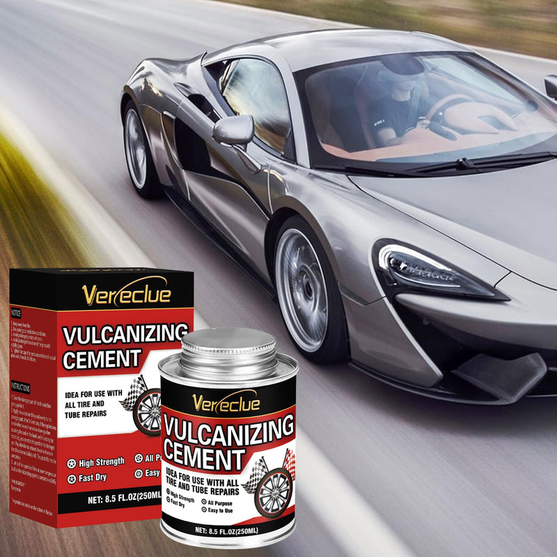 Chemical Vulcanizing Cement 8.5 FL.Oz, All Purpose Tire Repair Glue, Fast Dry Rubber Cement, Clear Patch Plug Kit with Brush Top Can for Car, Motorcycle, Bike