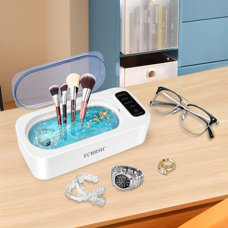 Ultrasonic Jewelry Cleaner 47kHz ultrasonic Cleaning Machine Suitable for Jewelry Rings, Glasses, dentures, Watch Straps Gentle and not Easily Damaged Items 304 Stainless Steel Tank Preferred Gift