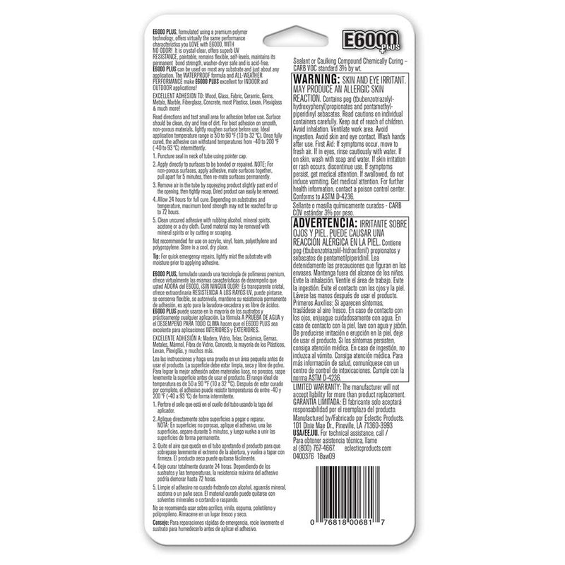 E6000 Eclectic 570110, Clear 0.9 Fl Oz E6000+Plus Multipurpose Adhesive