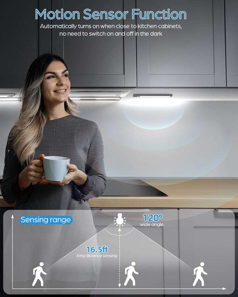 HIBOITEC Closet Light Wireless Under Cabinet Lighting Rechargeable Motion Sensored Lights Indoor, 50 LED Dimmable Magnetic Night Light for Kitchen, Laundry, Pantry, 2 Pack, Cool White Light, 10 inch Black (Cool White Light) Short