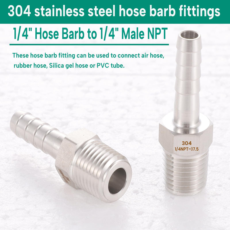 304 Stainless Steel 1/4" Hose Barb to 1/4" Male NPT Home Brew Fitting Water Fuel Air，lead-free (Pack of 4)…