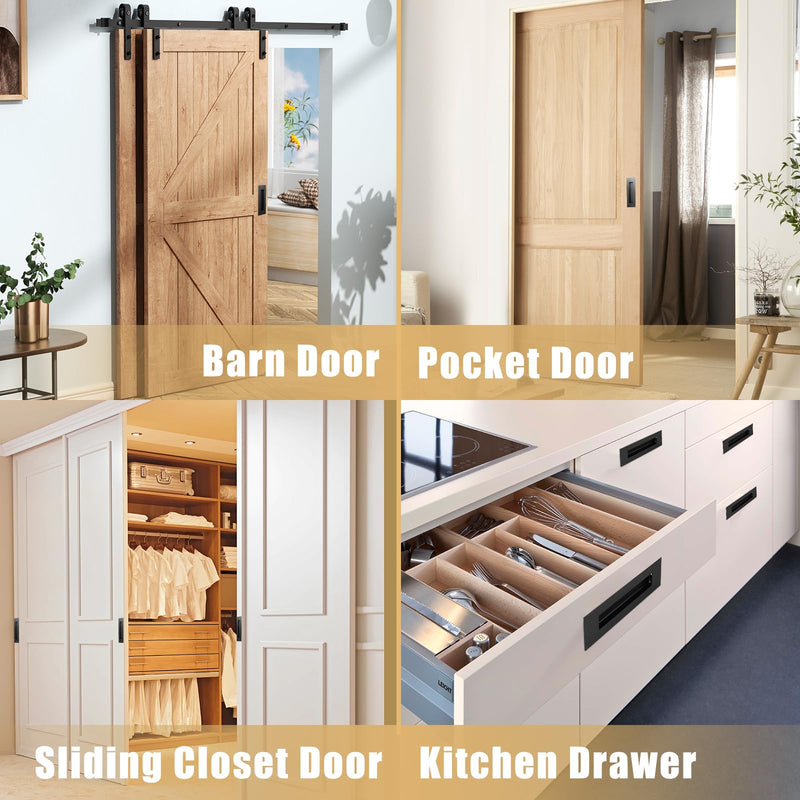 HBL' 4 Pack | 5.9 Inch Closet Door Pulls, 304 Stainless Steel Sliding Closet Finger Pull, Recessed Finger Pull for Bypass, Pocket and Barn Door, Black Recessed Pull Handle