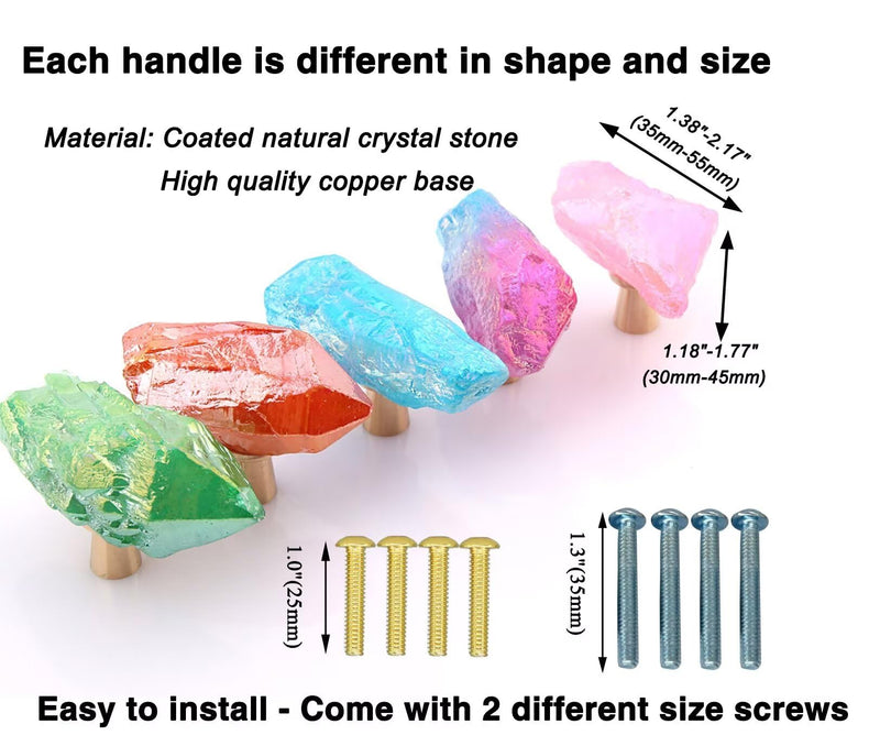 Natural Crystal Stone Cabinet Knobs Decorative Drawer Knobs Handles Gemstone Cupboard Pulls for Home Office Decor Coated Blue 4 Pack