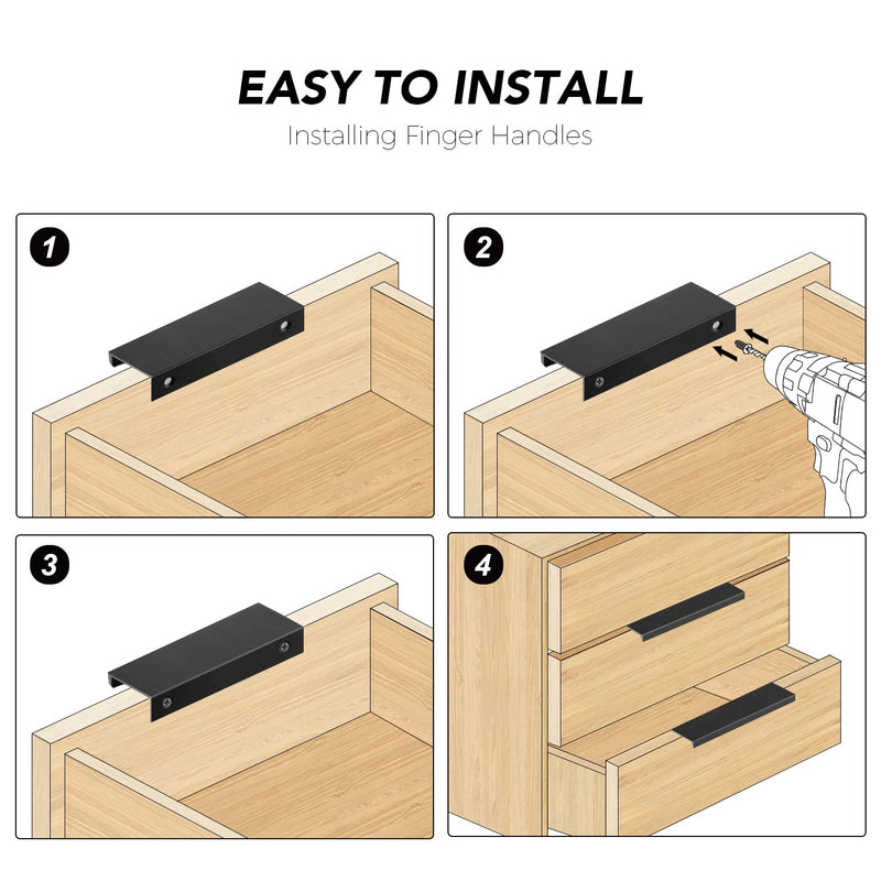 Ravinte 6 Pack Finger Pulls for Cabinets 80mm/3.15" Length Black Edge Pulls Matte Black Finger Cabinet Pulls Concealed Handles for Kitchen Drawer Finger Edge Pull Tab Handle 80mm/3.15" Overall Length