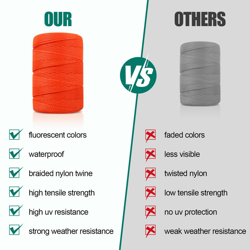 Romeda Mason line #18, 500 Ft Length Orange String line, Mason line String, Construction String, Orange String, Twine String for Gardening, Braided Mason Line, Masonry String Lines， String Lines