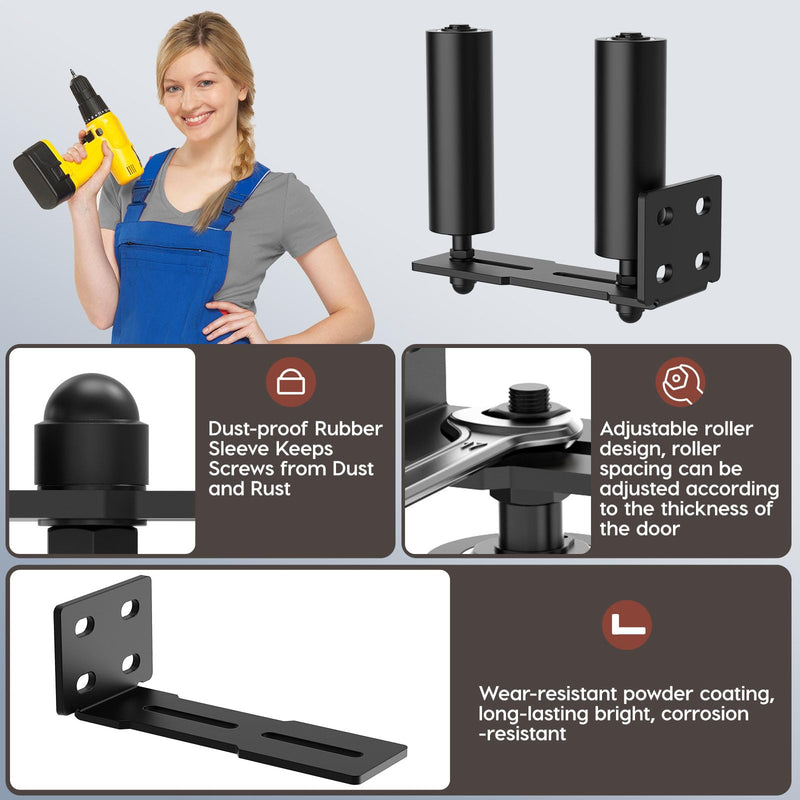 Heavy Duty Slide Gate Roller Guide with L Rear Post Steel Bracket, Sliding Rolling Gate Hardware Kit Support Assembly for Sliding/Rolling/Garage/Wood/Fence Door (Black-1pc, 6in) Black-1pc