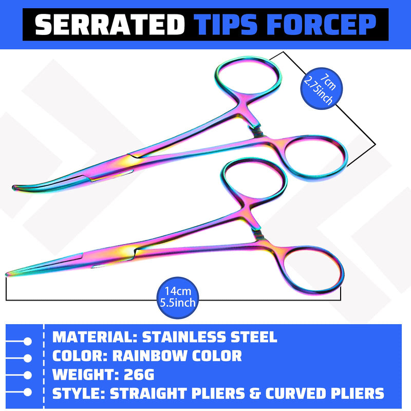 BBTO Hemostat Curved and Straight Hemostat Forceps Piercing Pliers Forceps, Stainless Steel Straight and Curved Pliers, Fishing Tweezer Hemostats(Colorful,2 Pcs) 2 Colorful