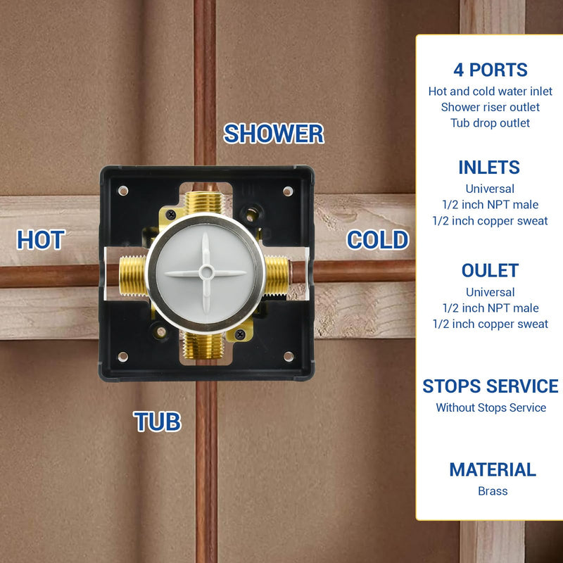 R10000-UNBX Shower Valve Body for Delta MultiChoice Universal Tub and Shower Trim Kits, Fits 13, 14, 17, and 17T Series Single-Function or Dual-Function Trim, Rough-In Valve (No Stops) R10000-UNBX（No Stop）