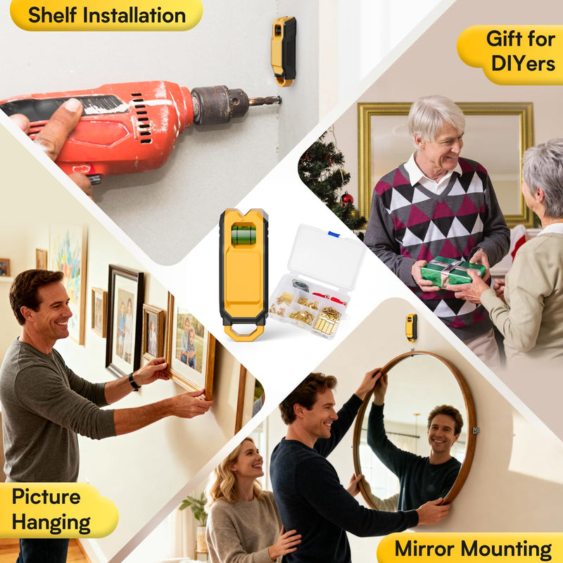 Stud Finder with Picture Hanging Kit - Magnetic Stud Finder Wall Scanner Complete 85 PCS Picture Hangers for Drywall Set with Level & Magnetic Markers