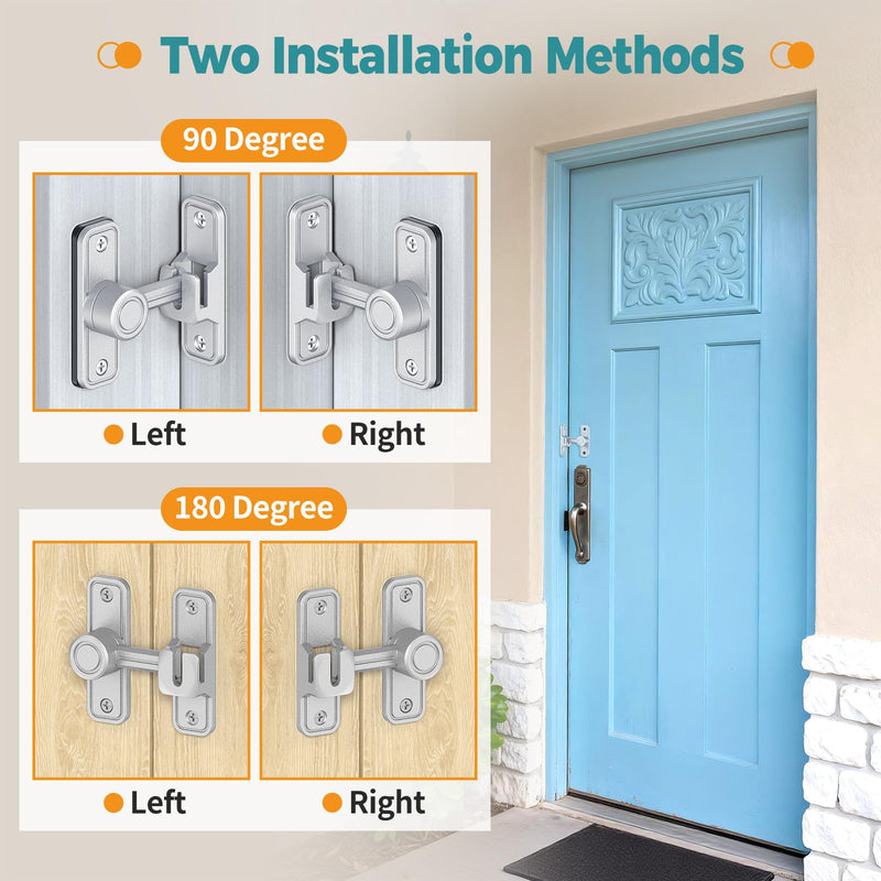 90°/180° Barn Door Lock, Heavy Duty Rust-Proof Zinc Alloy Security Sliding Door Lock - Gate Latch for Barn, Garden, Bathroom, Fence, Cabinet (Silver-2 Pcs) Silver-2 Pcs