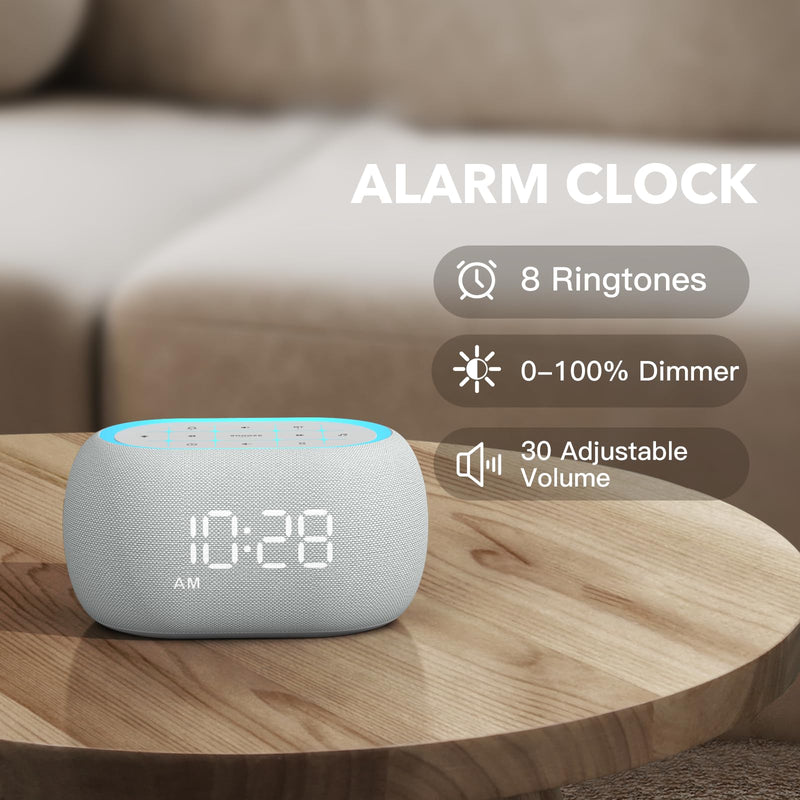 ANJANK White Noise Sound Machine Alarm Clock with Bluetooth Speaker, 21 Relaxing Sounds, 7 Night Lights,0-100% Dimmer/Sleep Timer/30-Level Volume Control,Sound Machine for Kids Adults Sleeping,Bedroom A-grey