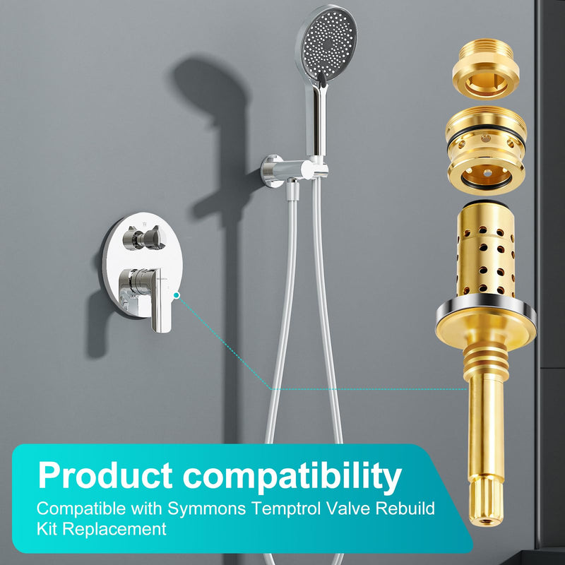 REB Shower Valve Rebuild Kit, TA-10 Flow Control Spindle Assembly, TA-4 Hot and Cold Seats, T-35A/B Seat Removal Tools Compatible with Symmons Temptrol Shower Valve, Brass