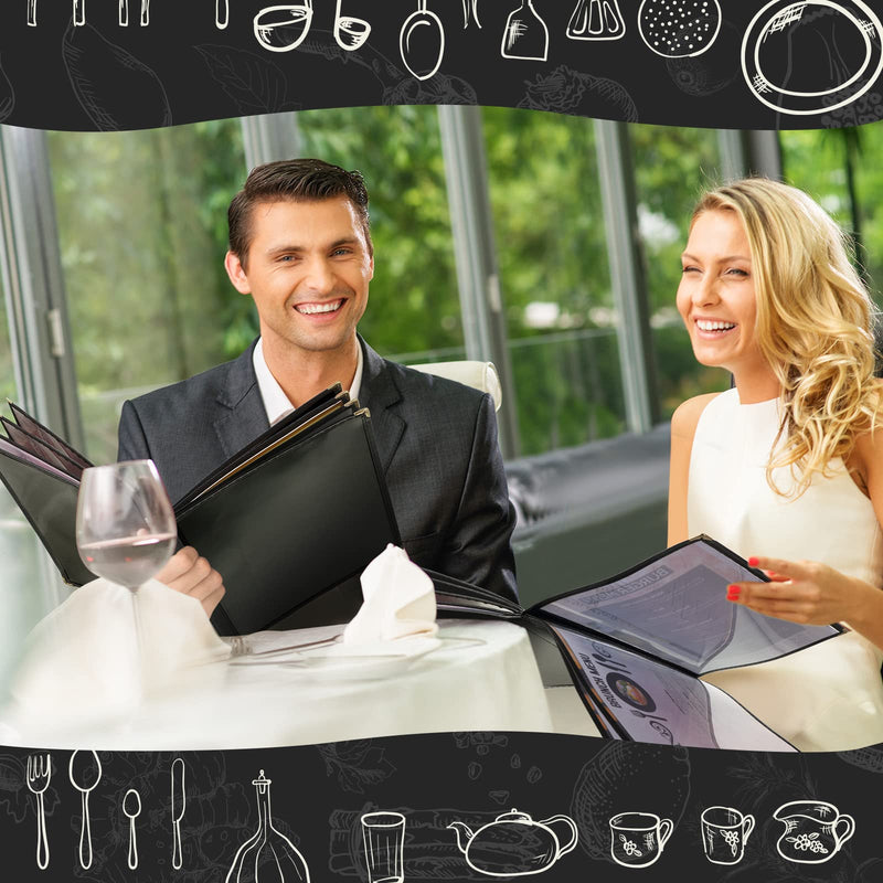 TaoBary 8.5 x 11 Inch Menu Covers Fits A4 Size Paper Transparent Restaurant Menu Covers Menu Holder with Leatherette Trim and Decorative Metal Corners Bar Cafe Restaurant, Black (2 Pcs) 2