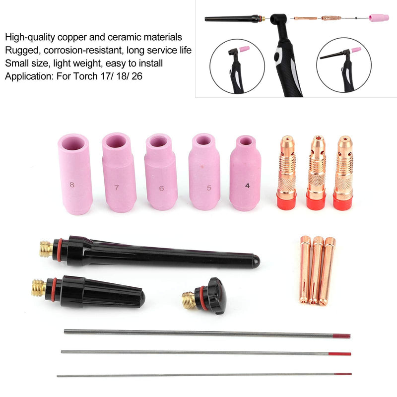 Akozon Welding Gun Accessory Kit 17Pcs Welding Nozzle Welder Tip with Tungsten Wire for Torch 17/18/26