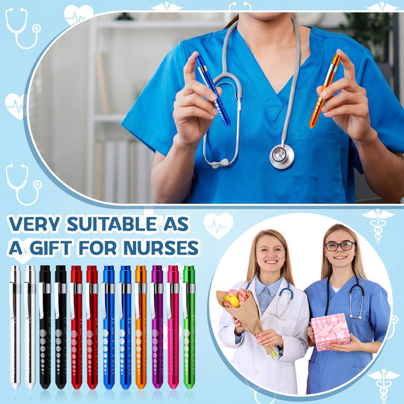 Lewtemi 24 Pack Penlight for Nurse Bulk LED Reusable Diagnostic Pen Light with Pupil Gauge Pocket Clip for Employee Eye Doctor Nurse Gifts Hospital Staff Daily Use, 8 Colors