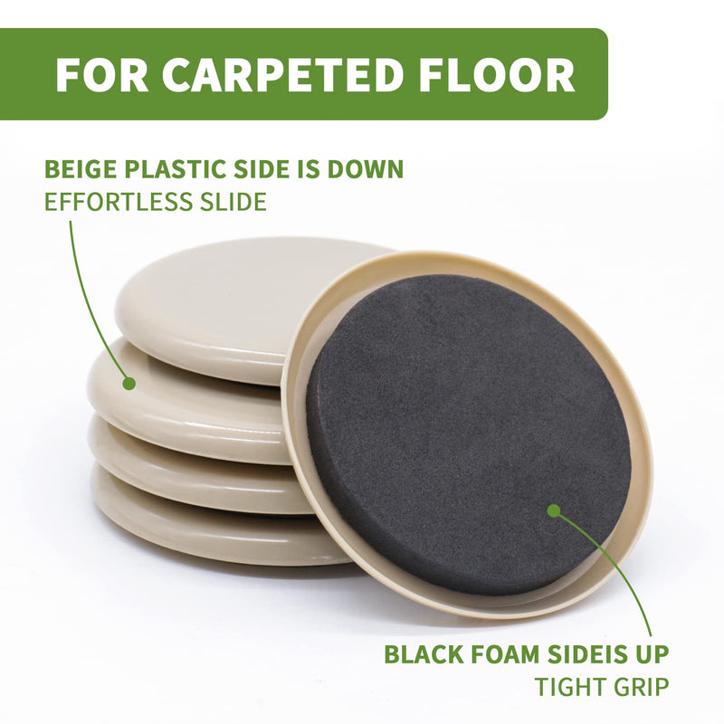 Furniture Sliders for Hardwood Floors, Furniture Sliders for Carpeted Floors, 16 PCS 3 1/2 inch Combo Pack, Sliders for Moving Furniture, Furniture Movers Sliders 16 PCS 3 1/2'' Beige