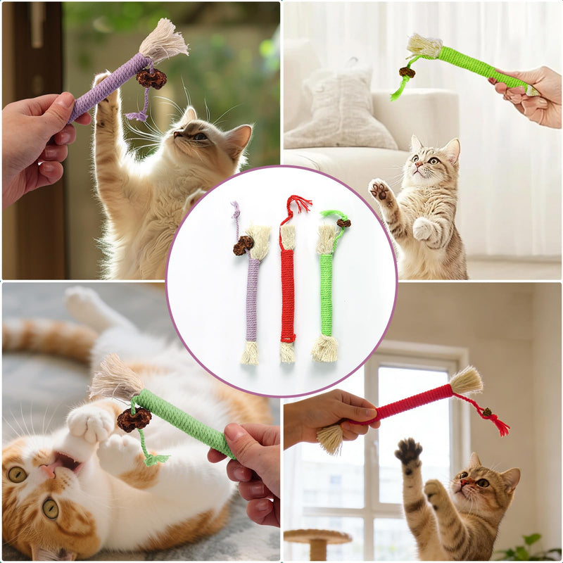 Cat Chew Toy 3PCS Sisal Rope Cat Chew Toys Kitten Teething Toys for Indoor Cats Kitten Chew Toys Teething Bite Resistant Rope Toy Chew for Cats Interactive Play