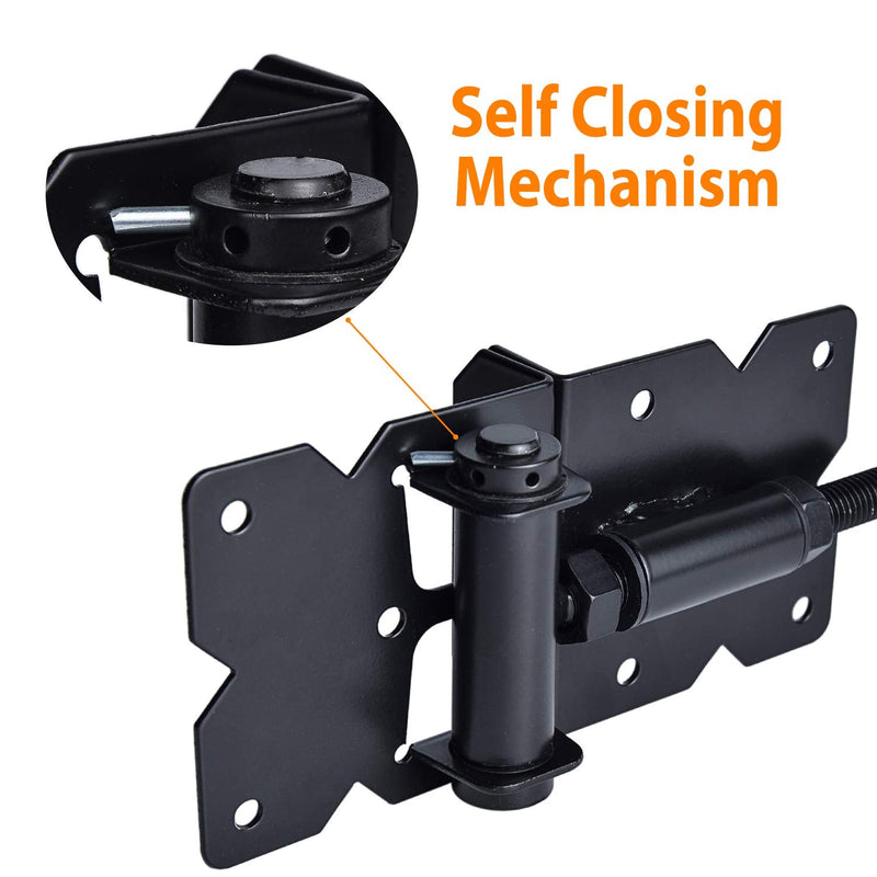 Self Closing Gate Hardware Hinges Heavy Duty for Wooden/Vinyl/PVC Fences,90 Degree Adjustable, with Installation Screws and Swing Adjuster Tool,2 Pack/Set,Black Black